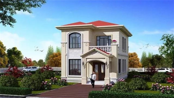 農(nóng)村蓋輕鋼別墅,戶型流行,外觀優(yōu)美!(圖1) 紅頂白墻戶型